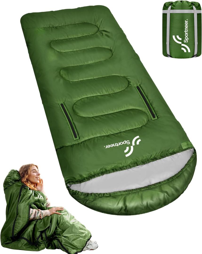 Sportneer 0 Degree Wearable Sleeping Bag for Adults & Kids  Walkable with Arm Zippers, Waterproof & Warm to 20F, Compact for Camping, Stadiums, Travel, Backpacking & Car Use (78.7''Long, Green)
