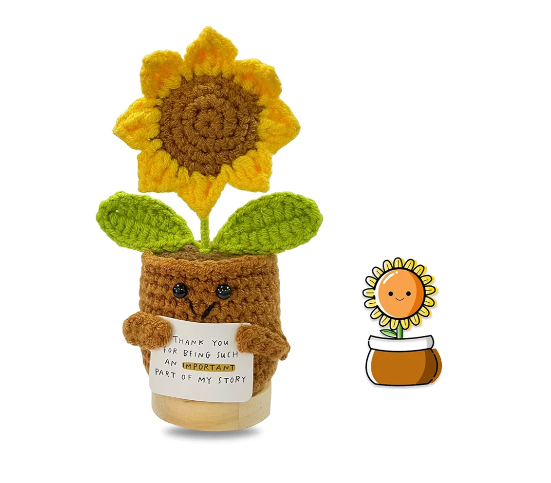 Funny Mini Positive Sunflower Doll Crochet with Positive Card - Thank You for Being Such an Important Part, Gift for Coworker, Friends, Family, Birthday, Thank You Gift for Women and Men