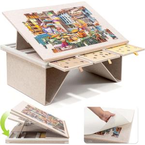 Tektalk Felt Jigsaw Puzzle Table with 3-Tilting-Angle, Puzzle Board for Adults with Foldable Legs, Super Lightweight Portable Tables with 4 Drawers & Cover, for 1500 Piece Puzzles