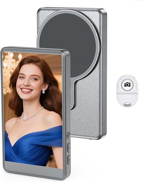 Wireless Selfie Monitor Screen for iPhone Magnetic Mount Vlog Live Stream Rear Back Camera Wireless Connection with Remote Control, Compatible with iPhone Samsung Galaxy, and More (Grey)