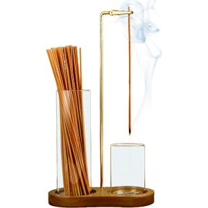 2 in 1 Incense Holder for Sticks, Anti-Ash Flying Incense Burne with Glass Ash Catcher and Incense Sticks Organizer for Meditation Yoga Spa Home Decor (Dark Base)
