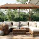 PHI VILLA 13ft Large Patio Umbrellas, Double-Sided Outdoor Market Rectangle Umbrella for Outside, Maillard Brown