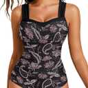 HUSKARY Womens One Piece Swimsuit Tummy Control Push Up Bathing Suits Ruched Full Coverage Slimming Swimwear (Black, S)