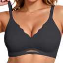 Vertvie Bras for Women Wireless Comfortable Push Up Bra Scalloped Seamless Full Coverage No Underwire Supportive T Shirt Bras (XX-Large, Black)