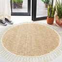 Collive Hand Woven Round Area Rug Soft Cotton Machine Washable Carpet 4ft Farmhouse Rugs with Tassels, Tan/Cream Circle Rugs for Bedroom Living Room Dining Room Table Office