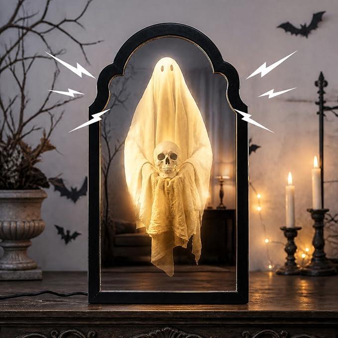 Bafeil 20" Haunted Ghost Mirror with LED Lights & Scary Voice Changer