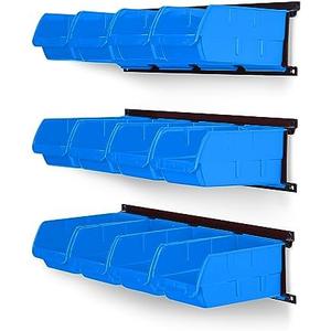 Ultrawall Wall Mounted Storage Bins, Plastic Hanging Storage Organizer Bins, Garage Tool Storage System for Screws, Nuts, Bolts, Nails, and Small Hardware Parts, 12x bins & 3 x rails, Blue : Tools & Home Improvement