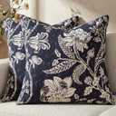 Vintage Floral Pillow Covers 20x20Navy Blue Throw Pillow Covers Decorative Neutral Modern Farmhouse Boho Patterned Cotton Square Cushions Accent Covers Sofa Bed Living Room Pillowcases Pack of 2
