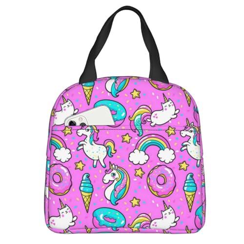 BLUBLU Unicorns Donuts Rainbow Portable Lunch Bag Insulated Cooler Bag for Travel/Picnic/Work, Pack 4 BLUBLU Unicorns Donuts Rainbow Portable Lunch Bag Insulated Cooler Bag for Travel/Picnic/Work, Pack 4