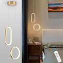 Gold Modern Mini LED Pendant Light with Remote Control, 2 Ring 24W 3-Color Temp Stepless Dimmable Ceiling Hanging Light for Bedroom Kitchen Island Dining Room Foyer Entryway