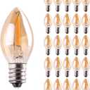 C7 LED Nignt Light Bulb,Classical Edison Style E12 Candle Base, 0.5 Watt LED Filament Bulb, Sign Light Replacement Bulb,5 Watts Equivalent, Ultra Warm White 2200K Amber Glass 25PCS