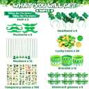 180Pcs St. Patrick's Day Accessories Party Favor Set, Tattoo Stickers, Necklaces, Bracelets, Shamrock Glasses, Headbands, Mustaches, Coins and Kiss Me I'm Irish Sash for Irish Party Supplies