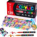 JRQ 120 Colors Acrylic Paint Markers, Brush Tip Acrylic Paint Pens for Wood Rock Glass Canvas Stone Fabric Glass Metal Ceramic Canvas DIY Crafts Art Supplies Kids Gifts