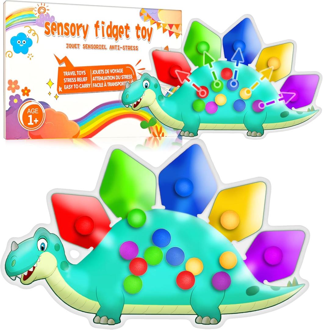 Dinosaur Color Sorting Sensory Toy Travel Toys for Toddler 1-3 Airplane Toy Roadtrip Essential for Toddlers Boys Gifts Fine Motor Autism Calm Fidget Montessori Preschool Activities for Kids Christmas