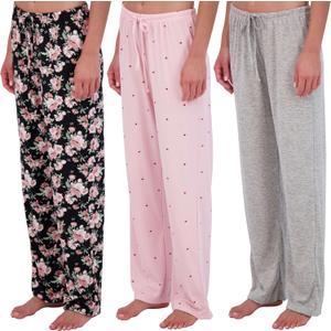 Real Essentials 3 Pack: Womens Ultra-Soft Comfy Pajama Lounge Pants Sleepwear  (Small)