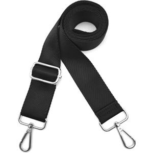 1.5" Wide Purse Straps Replacement Crossbody Bags Shoulder Guitar Strap for Handbags Sports Laptop Duffel Canvas Camera Bag - Black Belt,Silver Clips