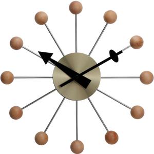 NUOVO 13 Inch Wood Ball Wall ClockMulticolor Mid Century Creative Silent Quartz Personality Funny Decorative Home Living Room Kitchen Office Retro Design Clock