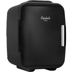 Cooluli Mini Fridge for Bedroom - Car, Office Desk & Dorm Room - Portable 4L/6 Can Electric Plug In Cooler & Warmer for Food, Drinks, Skincare Beauty & Makeup - 12v AC/DC & Exclusive USB Option, Black