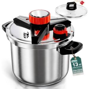 WantJoin 13QT Pressure Cooker - 3-In-1 Stainless Steel Pressure Canner Compatible with Gas & Induction Cooker, Protective Devices, Canner Rack Included, Adjustable 3 Pressure for Family Kitchen