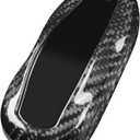 T-carbon Key Fob Cover Compatible with Tesla Model 3 Model S Model Y Real Glass Fiber Key Fob Holder Compatible with Tesla Keyless Remote Control Accessories(Silver Black)