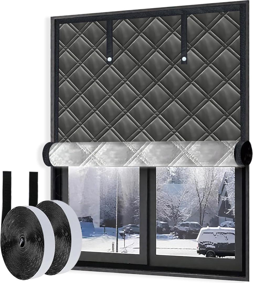 Window Insulation for Winter Draft Dlocker Adjustable Max Up To 59*79" Windows Insulation Kit Fit Most Indoor Room RV Curtains 3 Layers Heavy-Duty Cold Weather Curtain Window Cover Film Velcro Install