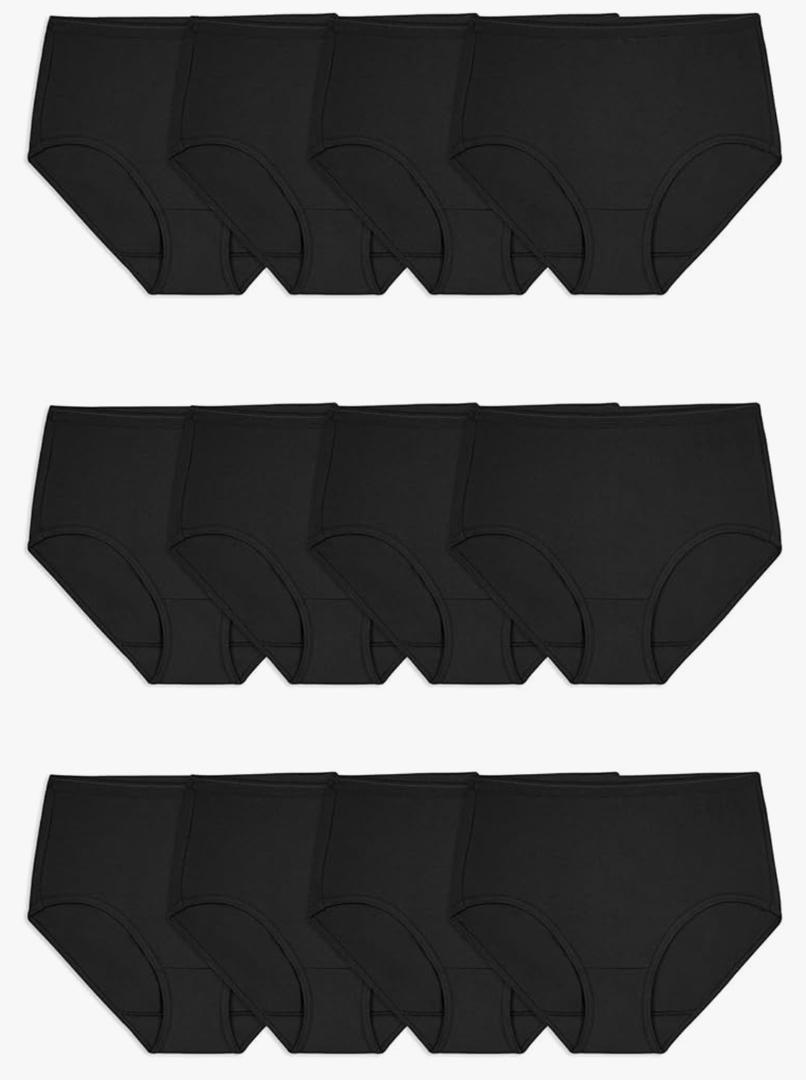 Fruit of the Loom Women's Eversoft Cotton Underwear Multipacks, Tag Free & Breathable (Size 7, Black)