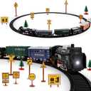 deAO Train Set with Light for Kids, Cargo Cars and Long Track for Boys & Girls Aged 3-12, Train Toys Railway Kits with Signposts & Trees, Electric Train Race Track Playset,Great for Birthday & Xmas