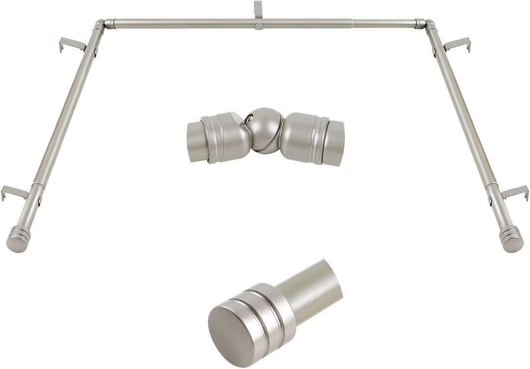 Bay Window Curtain Rods, HOTOZON 1 Inch Heavy Duty Curtain Rods for Bay Windows 36-72 Inch(Center Rod), 20-36 Inch Side Rods for Windows, Antique Silver, Decorative Drapery Rods with End Cap Finials