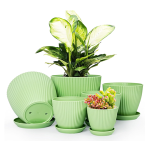 Plant Pots Indoor with Saucers & Drainage - 6 Pack Flower Pots - Plastic Planters for Indoor Planter - 7.5/6.6/5.8/5.0/4.3/3.5 inches Sizes for All Different Types of Plants-Light Green