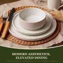 OTAGO 16-Piece Dinnerware Set for 4 with Mugs, Ribbed Stoneware Plates and Bowls Sets, Unique Handcrafted Reactive Glaze, Chip and Scratch Resistant Dish Set, Microwave & Dishwasher Safe, White