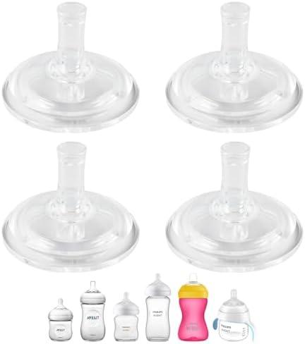 Sippy Straw Cup Nipples for Philips Avent Natural Baby Bottles, My Grippy Spout Sippy Cup and Natural Trainer Sippy Cup, Soft 100% Silicone Sippy Spout Nipples, 8m+, 4 Count