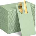 60 Pcs Sage Green Linen-Feel Paper Napkins with Built-in Flatware Pocket, Pocket Linen Napkins Prefolded Cloth Like Paper Napkins Bulk for Silverware Easter Wedding Baby Shower Birthday Bridal Party