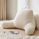 Blissful Diary Reading Pillow for Sitting in Bed, Large Flannel Back Pillow Bed Sitting Up for Adult & Children, Backrest Cushion for Sit Up in Couch or Floor, Dorm Essentials, Cream White