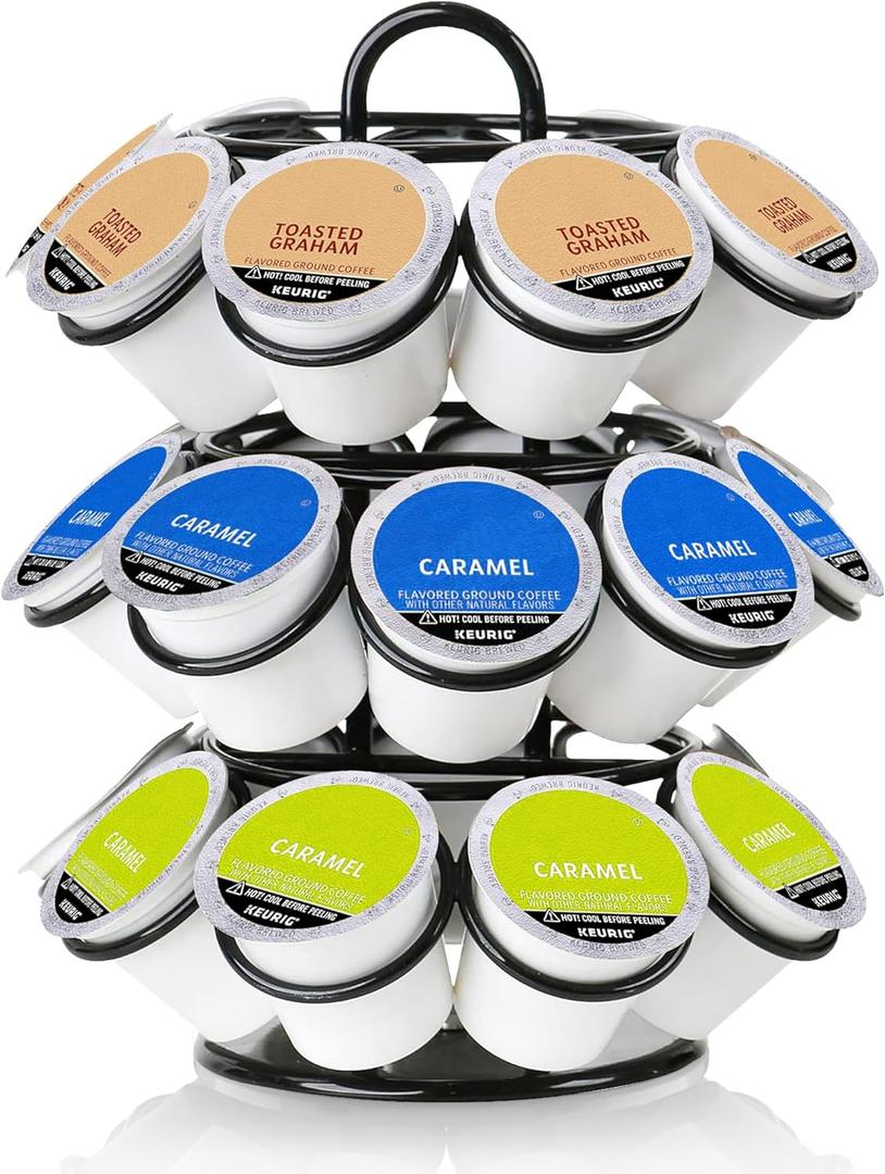 OASISWJ Coffee Pod Holder for Keurig Pods, K Cup Holder, K Cup Carousel, Coffee Pods Organizer Stand, No Assembly Required, 27 Pods Capacity, 360-Degrees Rotating -Black