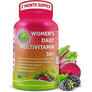 Women's Daily Multivitamin 50 Plus - Vegan Methylated Multivitamin for Women 50 and Over with Biotin, Organic Superfoods & Lutein - Eye, Energy, Gut & Optimal Health Support - Easy to Swallow 60 Capsules BBD: 12-2027