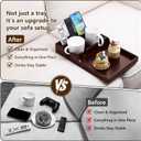 Sofa Insert Tray for Middle Seat,Bamboo Couch Table with 2 Cup Holders,Fits Armless Sofa & Sectionals,Fold-Flat Tray for Drinks,Snacks & Remotes,Brown