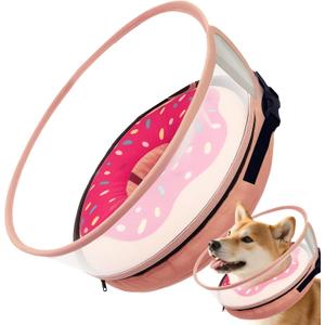 Inflatable Dog Cone Collar with Detachable Sturdy Shield,Soft&Lightweight-Ideal for Post-Surgery Recovery and Daily Wear,Suitable for Small Medium Large Dog Breeds(Donut Pink,L)