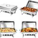 9QT Chafing Dishes for Buffet, 4 Pack Stainless Steel Buffet Servers and Warmers, Rectangular Chafing Dish Buffet Set, Food Warmers for Parties Gatherings Banquet, Buffet, Party, Wedding, Silver
