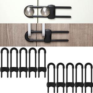Jetec 10 Pieces Cabinet Locks for Babies, U-Shaped Proofing Drawers Safety Child Locks Adjustable, Easy to Use Childproof Latch for Knob Handle on Kitchen Door Storage Cupboard Closet (Black)