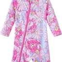 UMELOK Baby Girls' One Piece Swimsuit Full Zip UPF 50+ Sun Protection Swimwear Rash Guard Swim Suit (2-3T, Pink Flower)