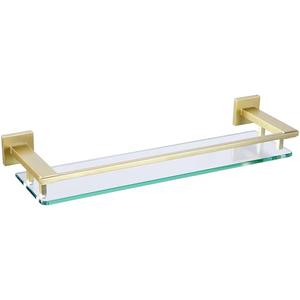LANC Gold Bathroom Shelf Glass Shelves 20-Inch Floating Tempered Glass Shelf Rectangular Modern Stainless Steel Wall Mounted Cologne Shelves for Men Shower Bathroom Kitchen Organizers，A7613BG