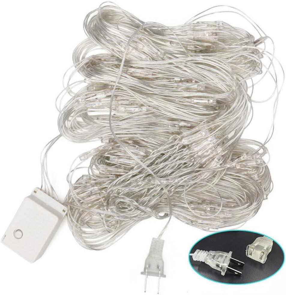 Christmas 96 LED Net Lights, 4.9 FT x 4.9 FT String Light Net Mesh Curtain Lights with 8 Lighting Modes for Xmas Wedding Party Outdoor Christmas(Plug in, White)
