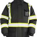 FATONE Hi Vis Rain Jacket for Men Lightweight Reflective Safety Rain Gear Waterproof with Hood, Class 3 Work Raincoat ANSI/ISEA Tested Black S/M