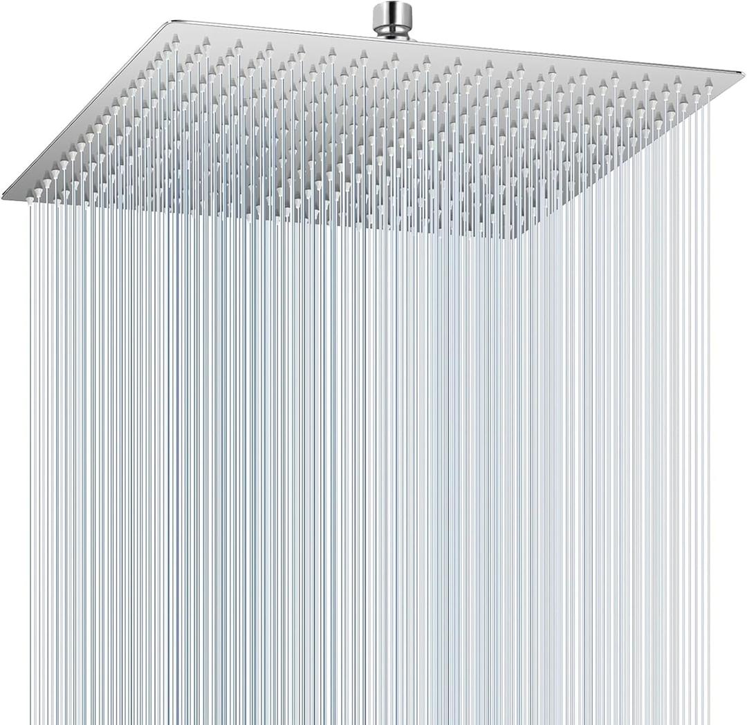 Rain Shower head, High Flow Stainless Steel Square Rainfall ShowerHead, Waterfall Bath Shower Body Covering, Ceiling or Wall Mount (16" Chrome Finish)