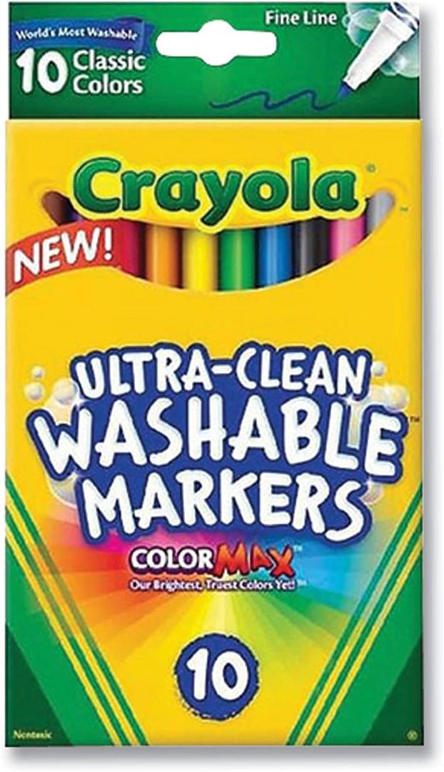 Crayola Ultra-Clean Washable Markers, Fine Line Multicolor, 10 Count