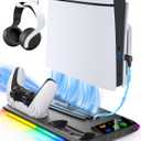 Honghao Controller Charger for PS5/PS5 Slim/Pro: PS5 Cooling Fan and Controller Charger Station, PS5/PS5 Slim Stand Accessories Vertical Charging Dock Stand for PlayStation 5 (Black)