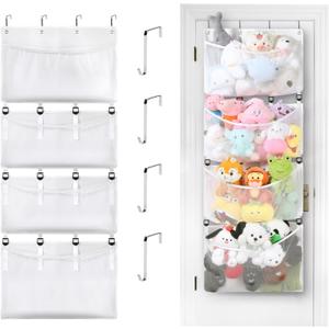 POVETIRE Stuffed Animal Storage, Large Felt Over Door Stuffed Animal Organizer for Holder Adjustable Hanging Stuff Animal Organizer Holder Ideas for Kids Wall Bedroom Room Decor (White)