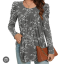 Anydeer Women's Fall Long Sleeve Tops Dressy Casual Shirts Crew Neck Tunics Pleated Blouses to wear with leggings 3 XL