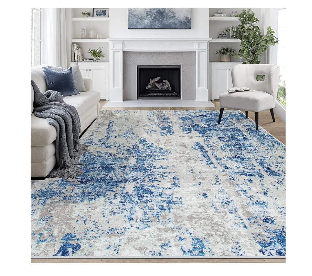 8x10 Area Rugs for Living Room Rug Washable: Abstract Large Rug for Dining Room Bedroom Carpet Non Slip 8 by 10 Indoor Modern Nursery Home Office Blue Grey White