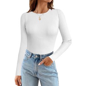 MixShe Womens Long Sleeve Tops Fall Fashion Sweaters 2024 Outfits Sweatshirts for Women Clothes Dressy Casual Crew Neck Shirts Trendy Ladies Tunics White Medium (White, M)